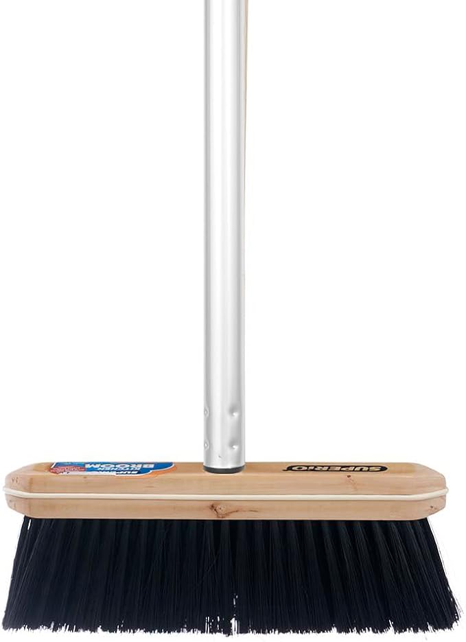 Superio Kitchen Broom Premium Black Tampico Bristles with 48-Inch Grey Metal Handle, Heavy Duty Household Broom for Easy Sweeping of Dust and Debris, Ideal for Home, Kitchen, Bedroom, Floors & Corners