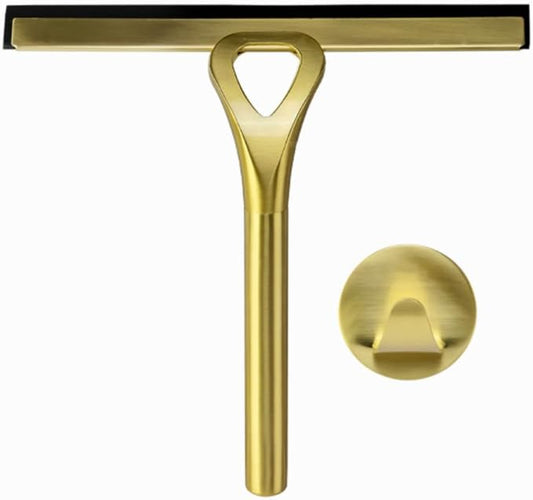 Stainless Steel Squeegee for Shower, Gold Shower Squeegee with Hook for Storage, 10-Inch Soft & Firm Blade Gold Squeegee for Bathroom, Car Glass and Tiles 22.5x22cm