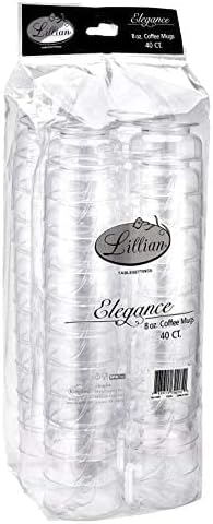 Lillian Tablesettings Elegance 320 Pack 8 oz Heavyweight Disposable Clear Coffee Mugs with Handle, Plastic Tea & Hot Beverage Cups, Crystal Clear Drinkware for Parties & Catering