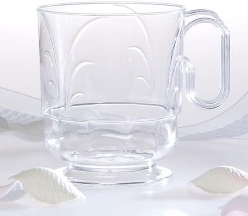 Lillian Tablesettings Elegance 320 Pack 8 oz Heavyweight Disposable Clear Coffee Mugs with Handle, Plastic Tea & Hot Beverage Cups, Crystal Clear Drinkware for Parties & Catering