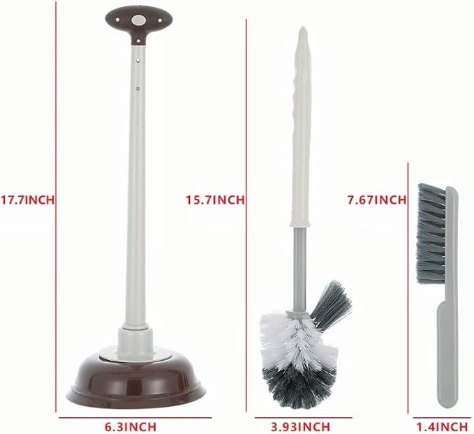 Cq acrylic Toilet Brush and Plunger Set,Grey 3 in 1 Bathroom Scrubber Plunger and Angled Toilet Bowl Brush & Scrubber Combo with Holder and Rim Cleaner for Camper,Rv,Apartment,New Home,Set of 1