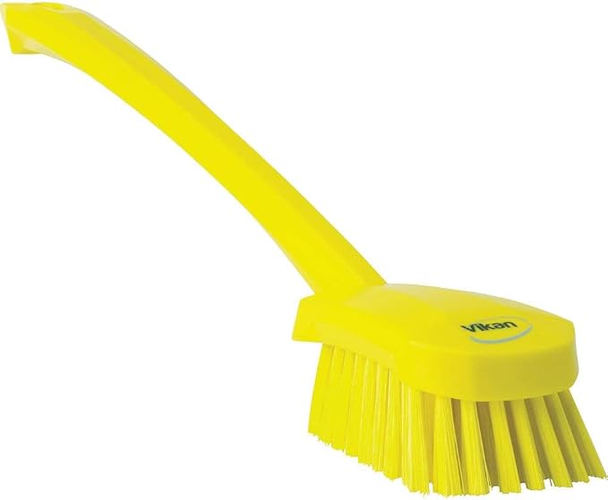 Vikan 2 3/4 in W Scrub Brush, Stiff, 11 51/64 in L Handle, 4 1/2 in L Brush, Yellow, Plastic 41866-1 Each