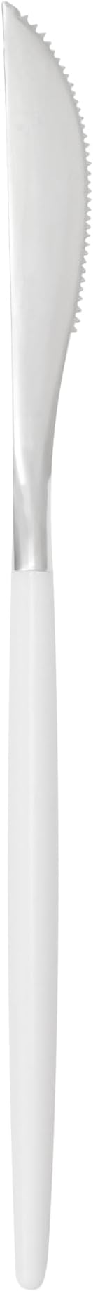 Restaurantware-Moderna 7.75 Inch Fancy Flatware, 50 Durable Plastic Flatware - With White Handle For Grip, Heavy-duty, Silver Plastic Knives, Serrated Edges Or Restaurants