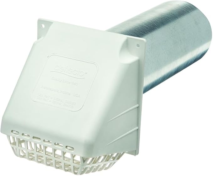 Deflecto Dryer Vent Hood, Wide Mouth, 4", White (RVHAW4)