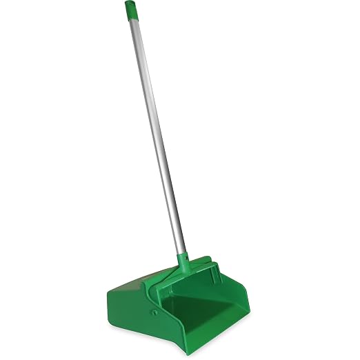 SPARTA Color Coded Upright Dustpan with 30 Inch Aluminum Handle, Serrated Edge and Locking Yoke, Standing Commercial Floor Dust Pan, Green, Pack of 6