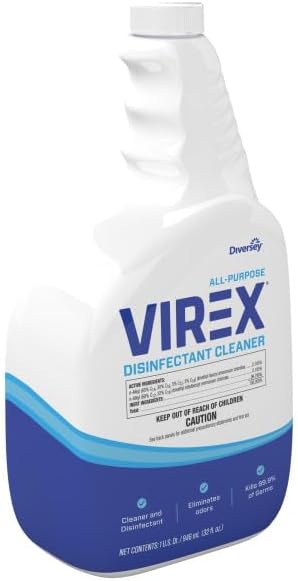 VIREX Diversey CBD540540 All Purpose Disinfectant Cleaner, Multi Surface Cleaning for Home and Commercial Use, Spray Bottle, Ready to Use Formula, Lemon Scent, 32 Ounce