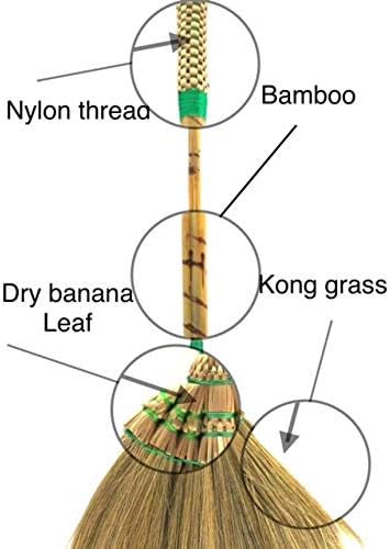 1 Piece of 24'inch Tall of Thai Natural Grass Broom and 1 Piece of Loincloth Storage Bag Asian Broom Hand Broom Duster Grass for dusting Dirt and dust