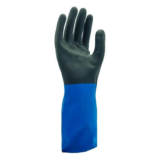 SHOWA CHM Neoprene Over Natural Rubber Latex Chemical Resistant Safety Glove with Cotton Flock Liner, Food Safe, 26 Mil Thick, 12" Length, Large (12 Pair)