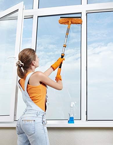 1.5-3 ft Window Squeegee with Long Handle & Ceiling Fan Duster // Car Window Cleaner Tool & Window Squeegee with Scrubber with Telescopic Extension Pole