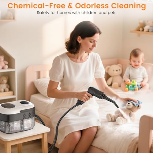 Pressurized Steam Cleaner, 3-Level Adjustable Handheld Steamer Cleaning for Home, 15s Fast Heat-Up & 47.3oz Tank, 2500W Multi-Surface Portable Steamer for Floor/Grout/Car with 33PCS Accesssories