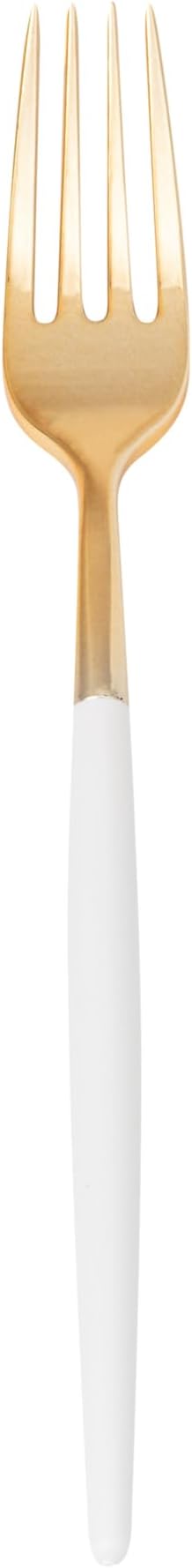 Restaurantware-Moderna 7.5 Inch Fancy Disposable Flatware, 50 Durable Plastic Flatware - With White Handle For Grip, Heavy-duty, Gold Plastic Forks, Easily Disposable Or Restaurants