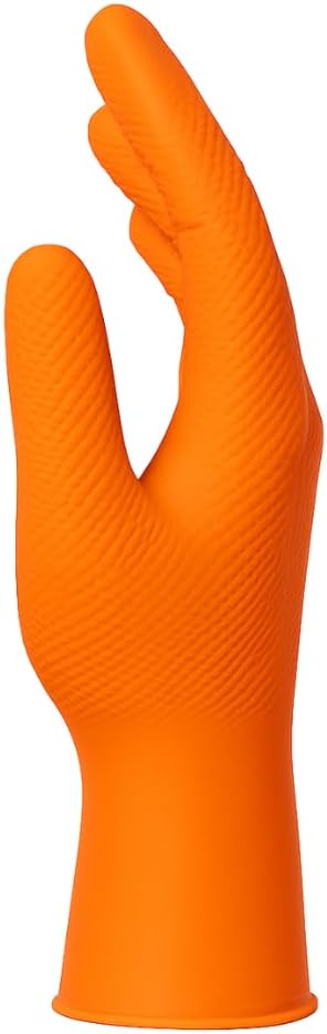 GUS Orange 8 Mil Diamond Grip Nitrile Disposable Gloves