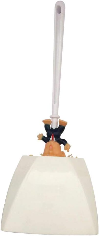 Toilet Brush Funny Cleaner Scrubber Toilet Bowl Brush with Holder,Gag Gifts Doll for Bathroom Decor Deep Cleaning Make Your Toilet Great Again-White