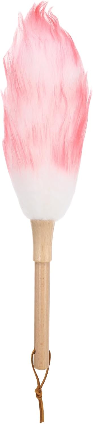 uxcell Wool Duster, 14.2" Natural Feather Cleaner Household Cleaning Duster with Solid Wooden Handle for Cleaning Fans Window Blinds Shelves Furniture, White Pink
