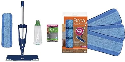 Bona Multi-Surface Premium Spray Mop - Includes Multi-Surface Floor Cleaner Concentrate and Machine Washable Microfiber Cleaning Pad + Bona Mop Microfiber Cleaning Pad 3-Pack - Dual Zone Cleaning