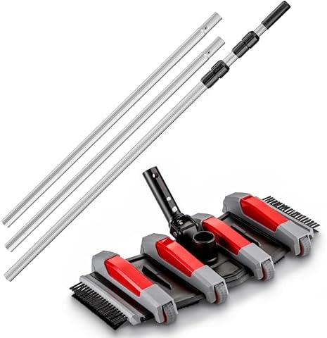 Pool Vacuum Head for Inground & Above Ground Pools with 13 Feet Aluminum Telescopic Pool Pole // Manual Swimming Pool Vacuum Cleaner Attachment Head with Wheels // Vinyl Liner Safe
