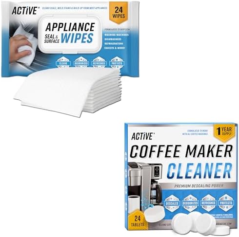ACTIVE Coffee Maker Cleaner Tablets and Appliance Cleaner Wipes - Includes 24ct Coffee Machine Cleaning Tablets and 24pk Appliance Surface Wipes