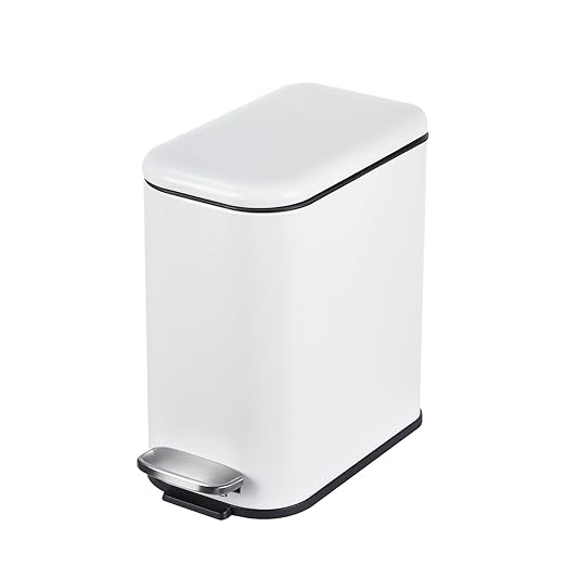 Bathroom Trash Can with Lid, 5L/1.3 gal Stainless Steel Step Trash Can, Slim Small Wastebasket with Removable Inner Bucket for Toilet Bedroom Office