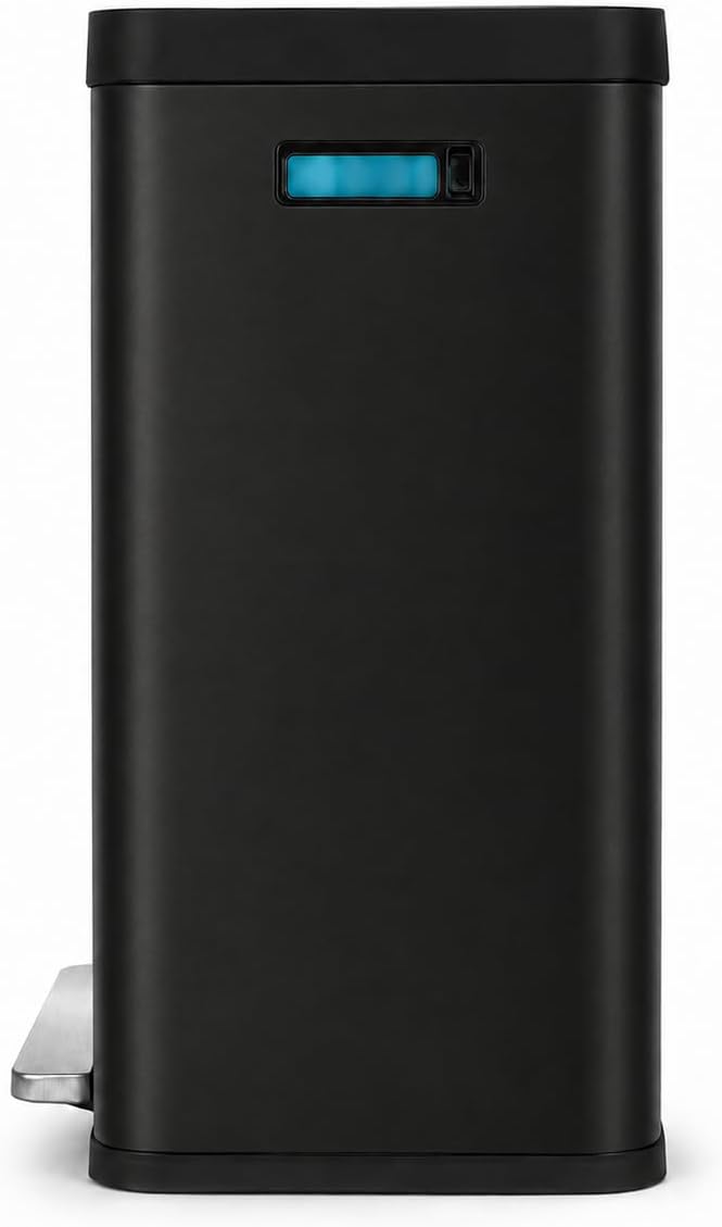 Home Zone Living 19 Gallon Kitchen Trash Can with Dual Compartments for Recycling, CleanAura Odor Control, Stainless Steel, Matte Black, 70 Liters Total