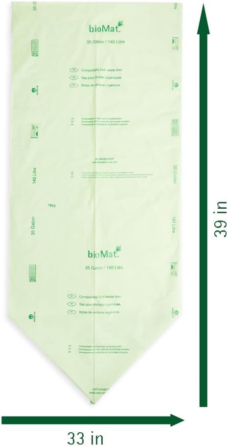 bioMat Compostable Trash Bags 35 Gallon, 20 Count, Tall flat top Kitchen Food Scrap Bin Liners, BPI, CMA and OK Compost HOME certified, Meets the ASTM D6400 Standard