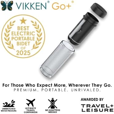 VIKKEN® Travel Bidet USB-Type C Electric Rechargeable Mobile Handheld Ultra Strong Water Spray Personal Hygiene Self Care for Men & Women, 3-Pressure/Long Press Stop, Go+ 550ml Classic Trim