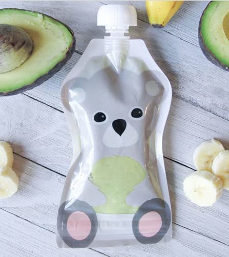 The Filling Station: Squooshi Food Pouch Filler + 6 Large 5 oz Reusable Pouches for Baby Food Puree Storage and Snack Food Pouches