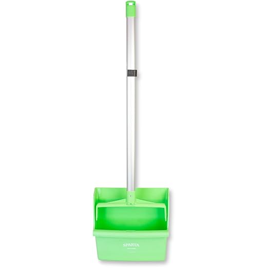 SPARTA Color Coded Upright Dustpan with 30 Inch Aluminum Handle, Serrated Edge and Locking Yoke, Standing Commercial Floor Dust Pan, Lime, Pack of 6