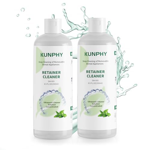 kunphy Ultrasonic Retainer Cleaner Solution Concentrate - 2 Pack Value Bundle, Professional Cleaning for Retainers, Dentures, Invisible Aligners, Mouth Guards, Removes Odors & Stains, 16 oz (Mint)