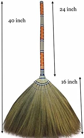 40 inch Length of Asian Flower Grass Broom Thai Natural Straw Broom Bamboo Stick Handle for Sweeping Dirt dust gaarbage and Home Decor (Thai Orange)