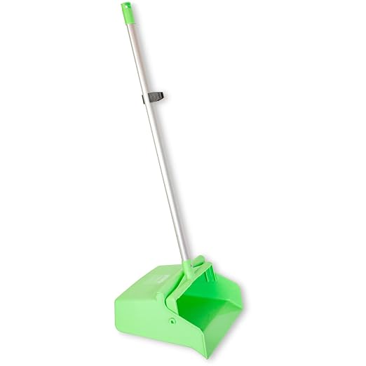 SPARTA Color Coded Upright Dustpan with 30 Inch Aluminum Handle, Serrated Edge and Locking Yoke, Standing Commercial Floor Dust Pan, Lime, Pack of 6