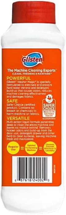 Glisten Washing Machine Cleaner 12 oz Bundle with Microfiber Cloth - Powerful Washer Cleaner for Removing Odor and Mineral Build-Up - Laundry Machine Cleaner - Deodorizes & Freshens - (4 Items)