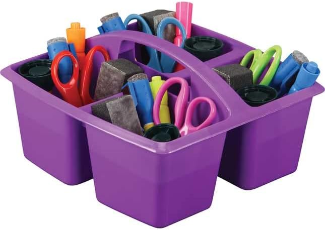 Really Good Stuff - 163999 Four-Equal-Compartment Caddies, Set of 6, Assorted Colors – Plastic Caddy Organizers with Built-in Handles and Stackable Design, Classroom Storage Made Easy