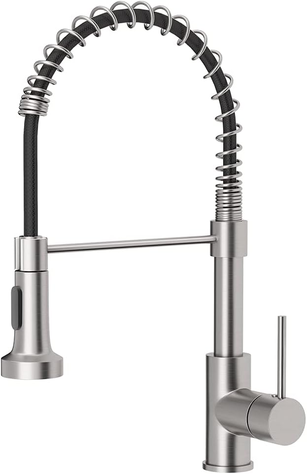 Kitchen Faucet with Pull Down Sprayer Industrial 1 Handle 1 Hole Or 3 Hole Faucet for Farmhouse Camper Laundry Utility Rv Wet Bar Sinks, Stainless Steel Brushed Nickel