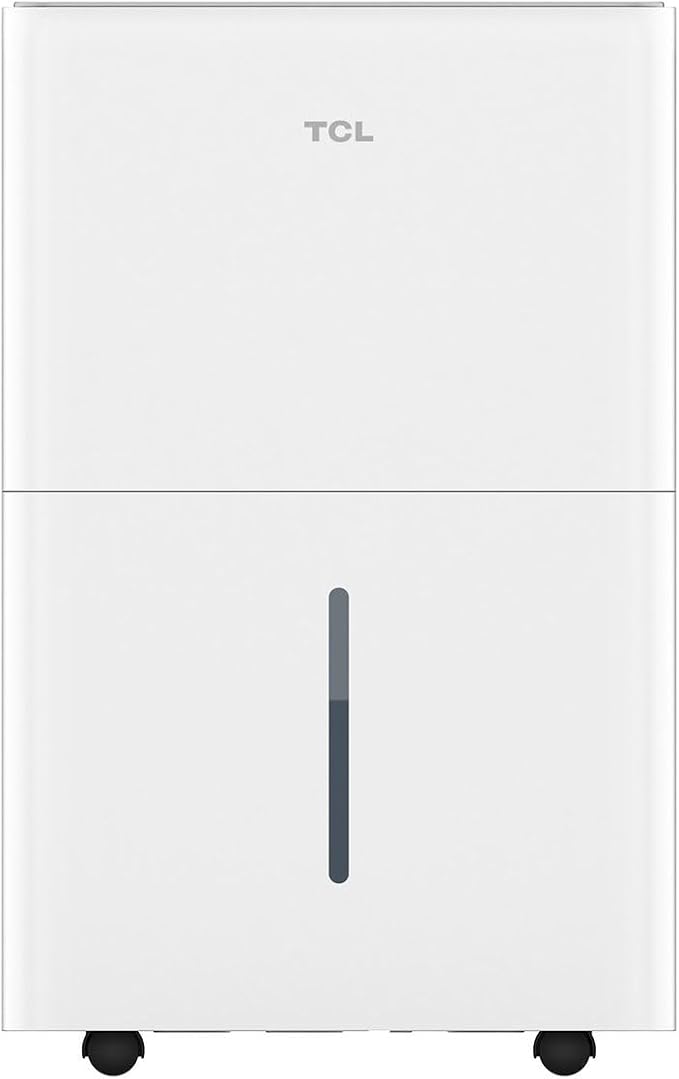 TCL 50-Pint Capacity Quiet, Energy Efficient Portable Dehumidifier, Precise Humidity Control, Bucket or Continuous Drain, Compact Humidity Absorber for Home, Attic, Garage & Rooms up to 4500 Sq Ft