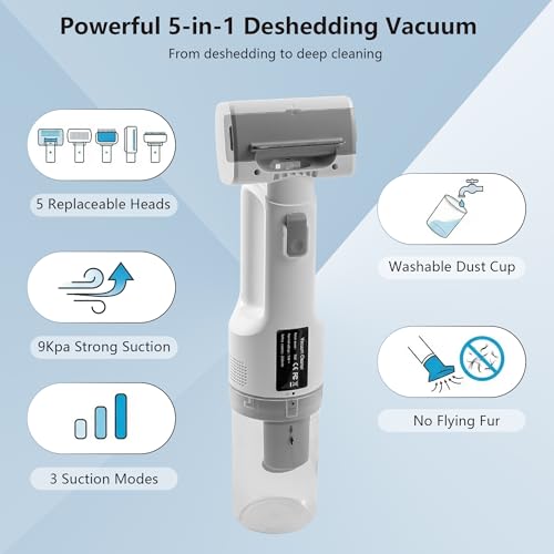 Pet Grooming Vacuum & Stroller Light Bundle – 5-in-1 Cordless Deshedding Tool for Dogs Cats + Solar Powered Safety LED Light for Night Walks, Complete Pet Care Kit for Home & Outdoors