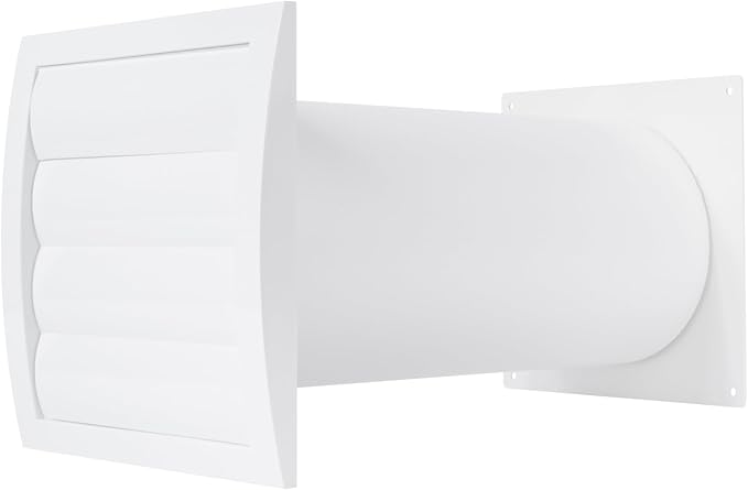 Repa Market 5 Inch Plastic Through Wall Ventilation Kit - Dryer Vent Cover with Cuttable PVC Pipe and Duct Connector - White Indoor Dryer Vent Kit - Dryer Exhaust vent with Backdraft Flaps