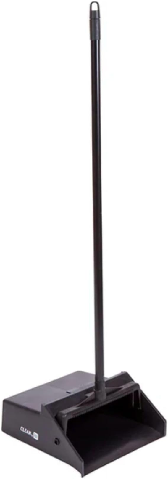 Restaurantware RW Clean 11.8 x 11 x 34 Inch Stand Up Dustpan 1 With Handle Lobby Dustpan - Broom Sold Separately With Broom Clip Black Plastic Long Handle Dust Pan Lightweight Heavy-Duty