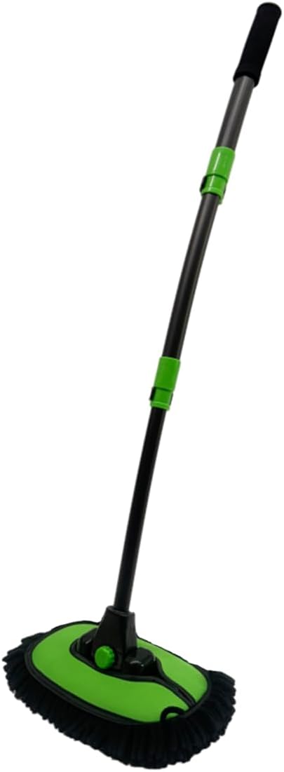 43'' Car Wash Brush with Long Handle Chenille Microfiber Car Wash Kit Mitt Retractable Bent Pole Car Wash Mop for Cars RV Truck Boat (Green-1)