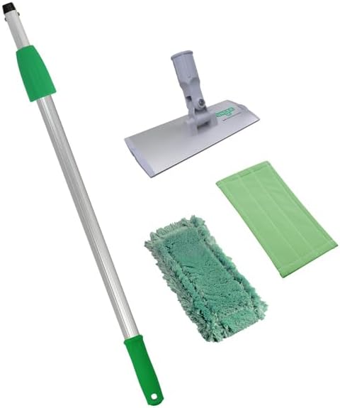 Unger Commercial SpeedClean Starter Kit - Complete Indoor Window Cleaning System with 2 Microfiber Pads and 4 ft Telescopic Pole - WNK04