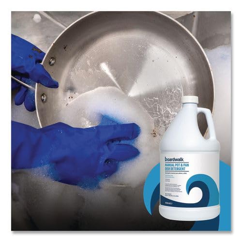 Boardwalk Commercial Liquid Dish Soap, 1 Gallon Bottle, 4-Pack, Fresh Scent, Grease Cutting, Mild on Hands, Neutral pH, Long Lasting Suds, Made in the USA