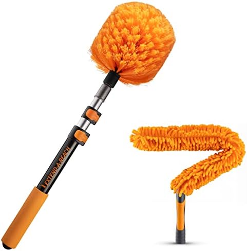 1.5-to-4 ft Cobweb Duster & Flexible Ceiling Fan Cleaner Duster with Extension Pole // Spider Web Cleaner Cobweb Brush for Outdoor & Indoor Web Cleaning // Lightweight & Sturdy Telescopic Pole