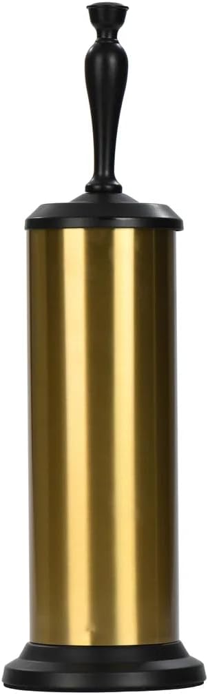 J&V TEXTILES Toilet Brush, Toilet Bowl Brush with Extra Long Handle Durable Bristles Toilet Scrubber and Covered Holder for Toilet Brush Set for Bathroom Cleaning (Aged Brass/Matte Black)