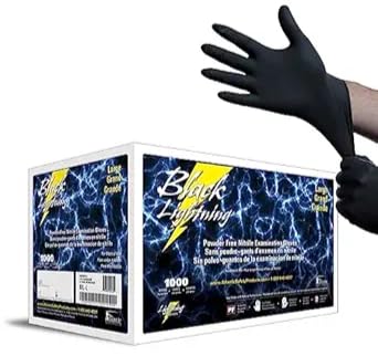Black Lightning Nitrile Gloves 6 Mil, Disposable Powder-Free Exam & Work Gloves, Heavy Duty Chemical Resistant, Food Safe, Medical & Mechanic Gloves, Black, Medium, 1000 Count