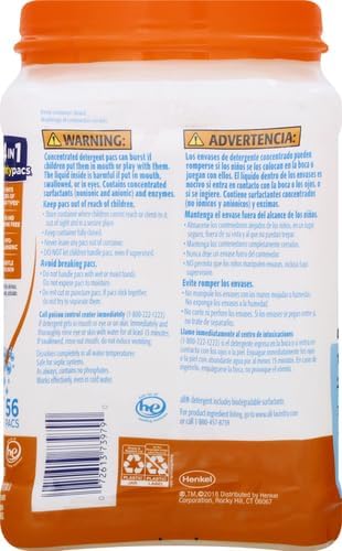 all Laundry Detergent Pacs, Mighty Pacs with OXI Stain Removers and Whiteners, Free Clear, Unscented and Dye Free, 56 Count (Pack of 4)