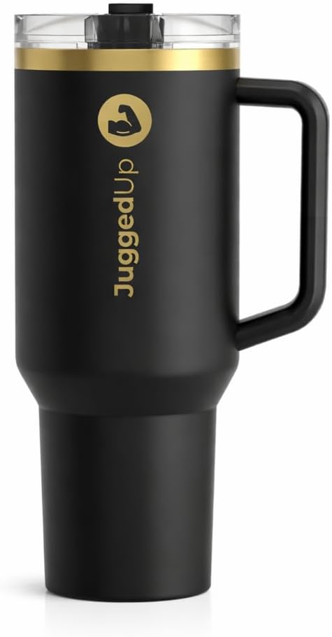 Hydra 40oz Insulated Stainless Steel Tumbler with Handle & Flip Straw Lid – Leak Proof Vacuum Travel Mug, Cup Holder Compatible, BPA Free – Onyx Gold