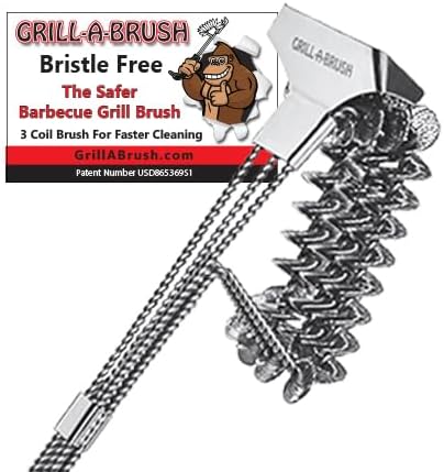 BBQ Grill Brush - 360° Scraper Clean - Bristle Free Grill Brush - Heavy Duty Stainless - Safe on All Grates - Safe Barbecue Brush - Gas, Charcoal, Smokers