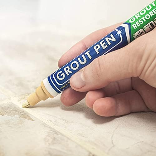 Grout Pen Tile Paint Marker: Waterproof Grout Colorant and Sealer Pen to Renew, Repair, and Refresh Tile Grout - Cleaner Coating Stain Pens - 2 Pack, 5mm Narrow and 15mm Wide Tip Pen - Yellow Cream