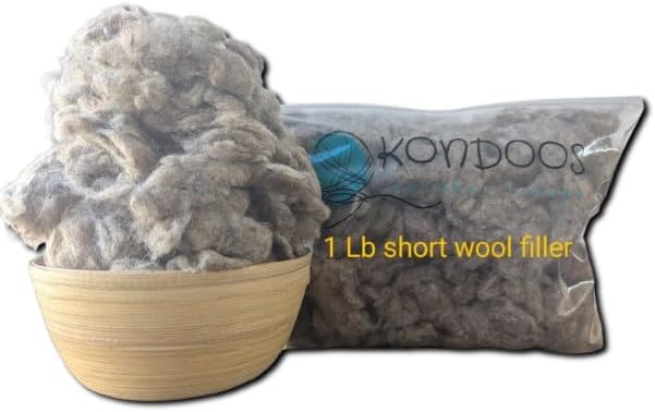 1 lb Wool Stuffing raw Washed Sheep Short Natural Fiber noil w/Debris for Filling Pillow Cushion Toys Dryer Balls Dolls Felting Batting Blending Needle Crafts core Wool Insulation. Gray