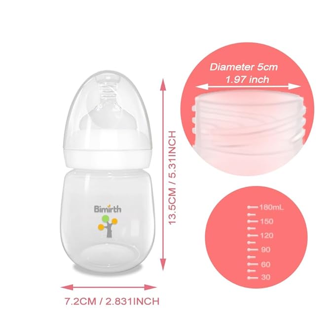 Baby Bottle Set for Newborns, Bimirth Feeding & Breast Milk Storage Bottles with Storage Lids, 11-Piece Wide-Neck Anti-Colic BPA-Free Starter Gift Set with Steam Bag & Cleaning Brushes (6oz/180ml)
