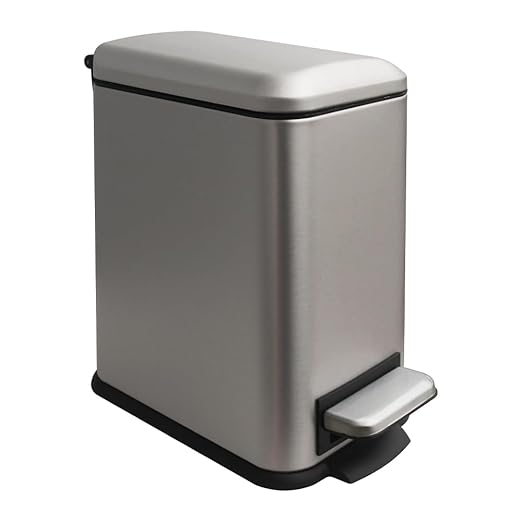 5 Liter / 1.3 Gallon Trash Can with Removable Liner, Soft Close lid & Step Pedal, Stainless Steel Trash Bin for Bathroom,Bedroom,Home Office,Grey